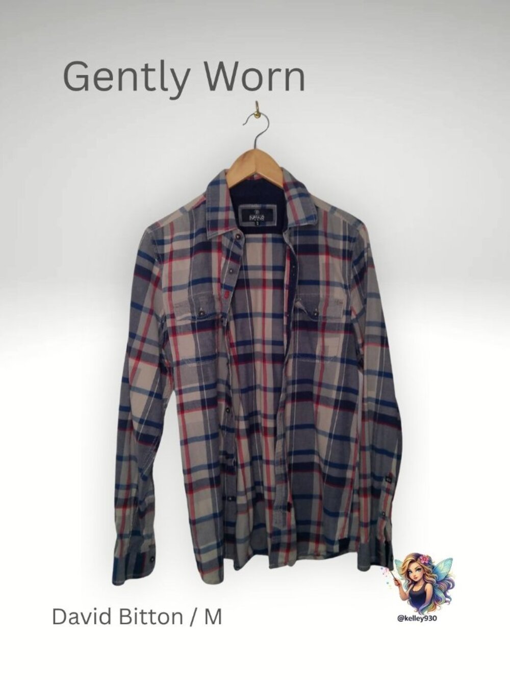 Buffalo David Bitton Plaid Button Down Shirt Men's Medium Red Blue Flannel Style